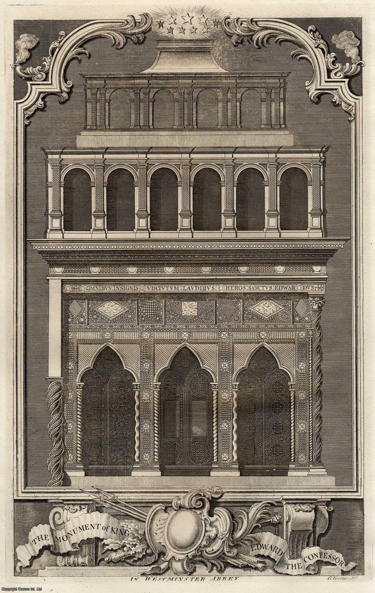 George Vertue, Engraver (1684-1756) - The Monument of King Edward the Confessor in Westminster Abbey. Engraved by George Vertue. This is an original 279 year old copper engraving separated from Rapin de Thoyras' History of England, London, printed 1743.