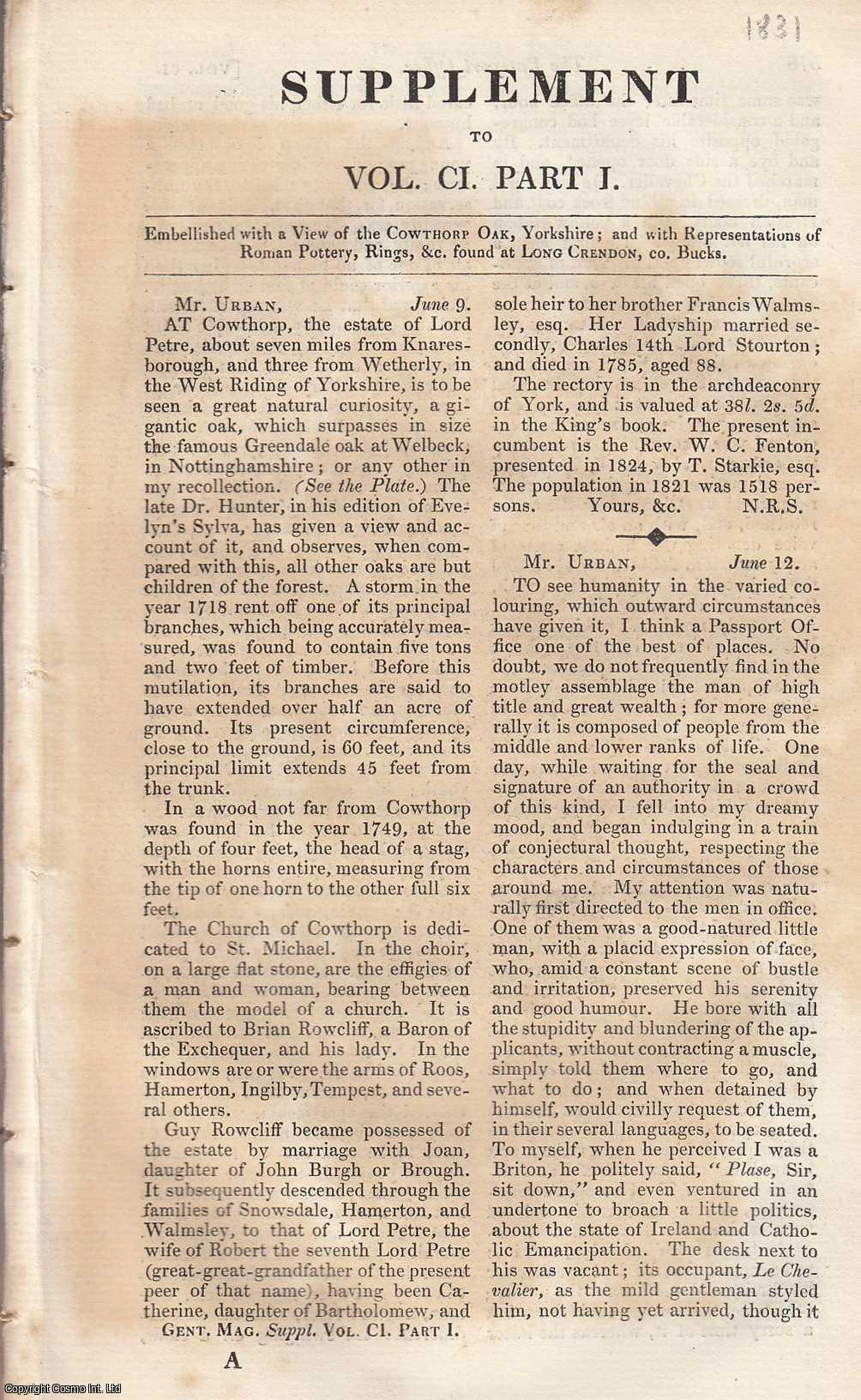 Sylvanus Urban - The Gentleman's Magazine for 1831, Supplement Part 1. Includes a three page article regarding the newly built St. Mary's Church, Shrewsbury. A original original monthly issue of the Gentleman's Magazine, 1831.