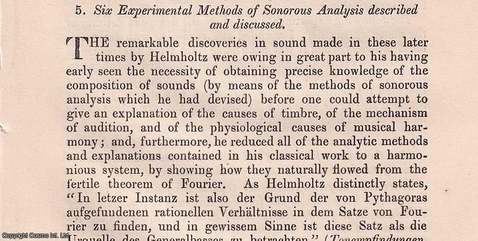 Alfred M. Mayer - Six Experimental Methods of Sonorous Analysis described and discussed. An original article from The London, Edinburgh, and Dublin Philosophical Magazine and Journal of Science, 1874.