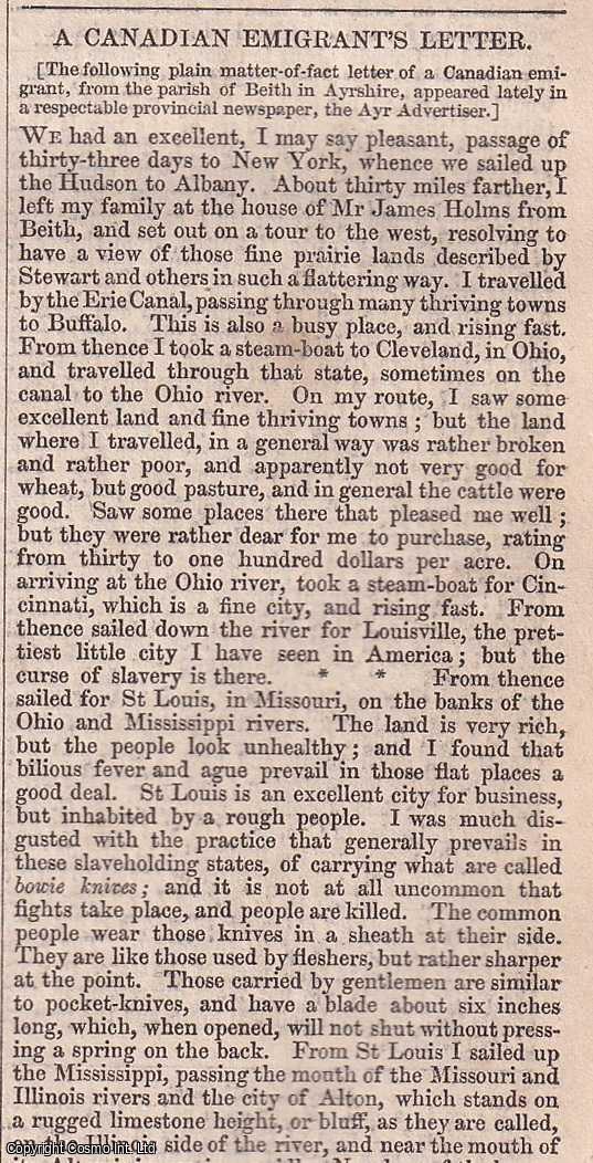 Chambers' Edinburgh Journal - A Canadian Emigrant's Letter to Home (Beith, Ayrshire).