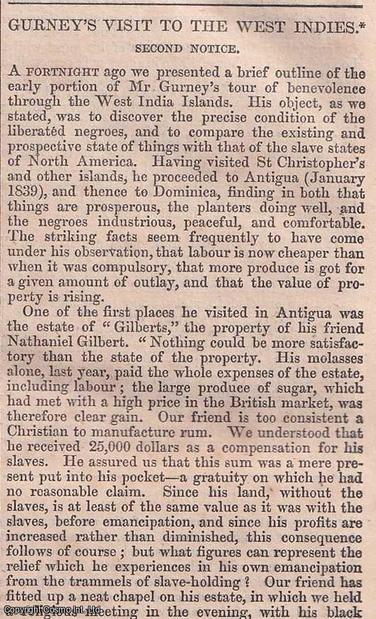 Chambers' Edinburgh Journal - Part 2, of Joseph John Gurney, of the Society of Friends, visit to the West Indies.
