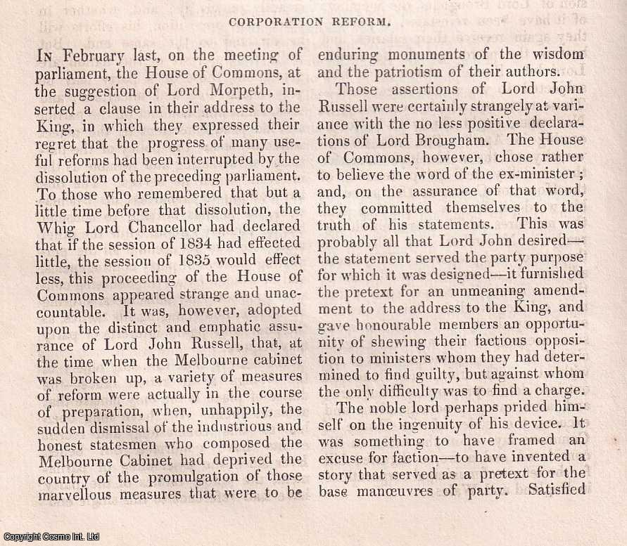 Isaac Butt - Corporation Reform. A rare original article from the Dublin University Magazine, 1835.