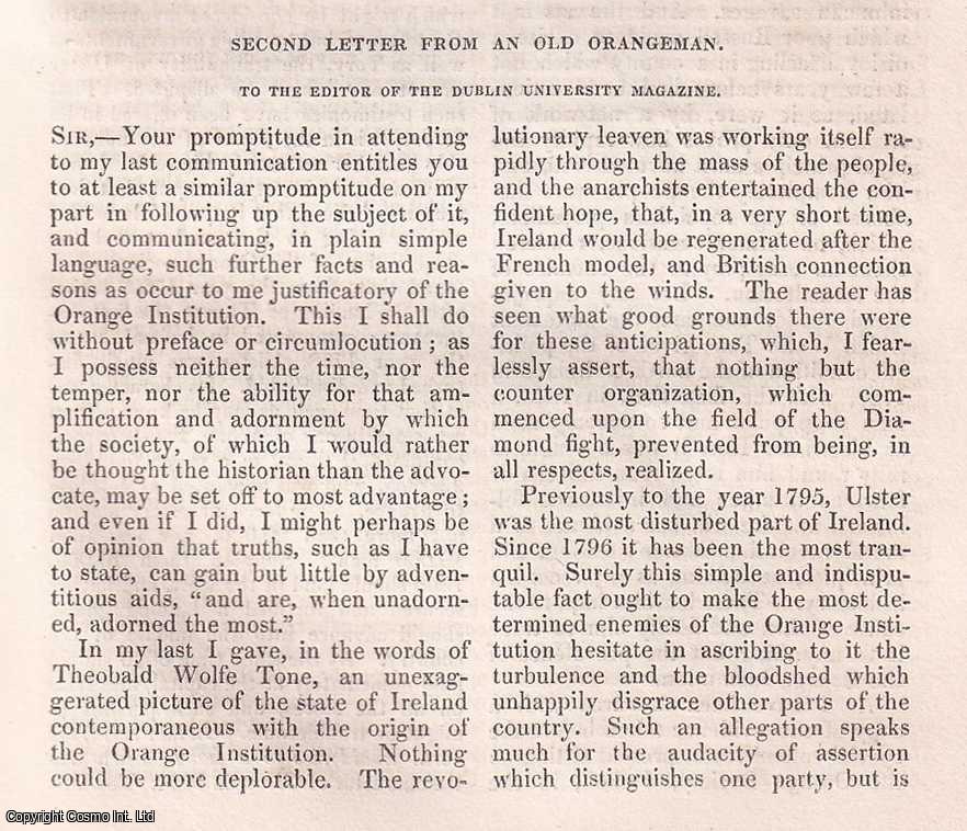 Montanus, Co. Down - Letter From an Old Orangeman (part 2) A rare original article from the Dublin University Magazine, 1835.