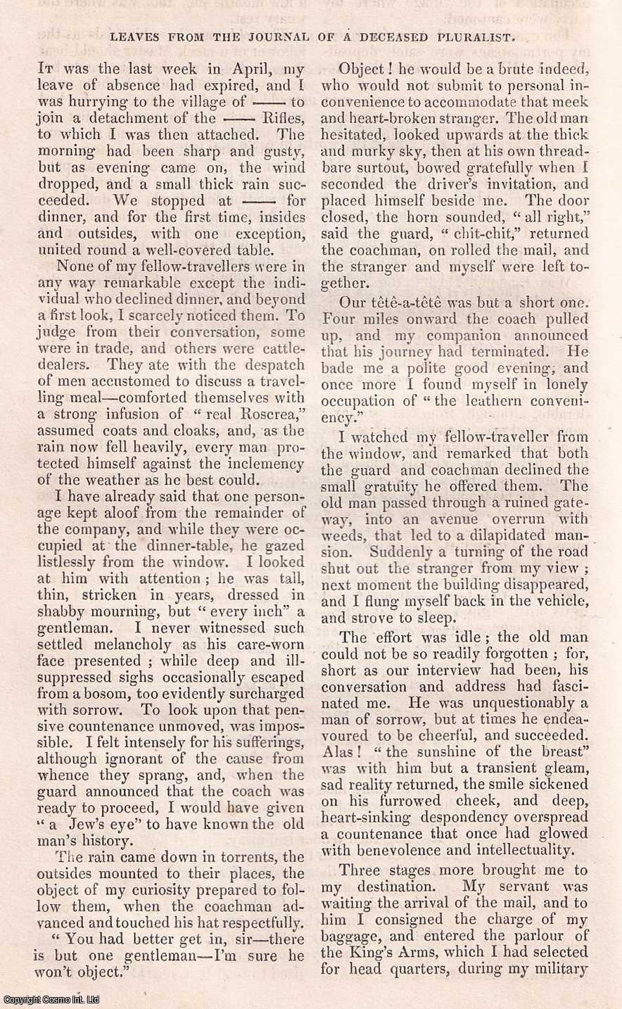 W.H. Maxwell - Leaves From The Journal of a Deceased Pluralist. A rare original article from the Dublin University Magazine, 1835.