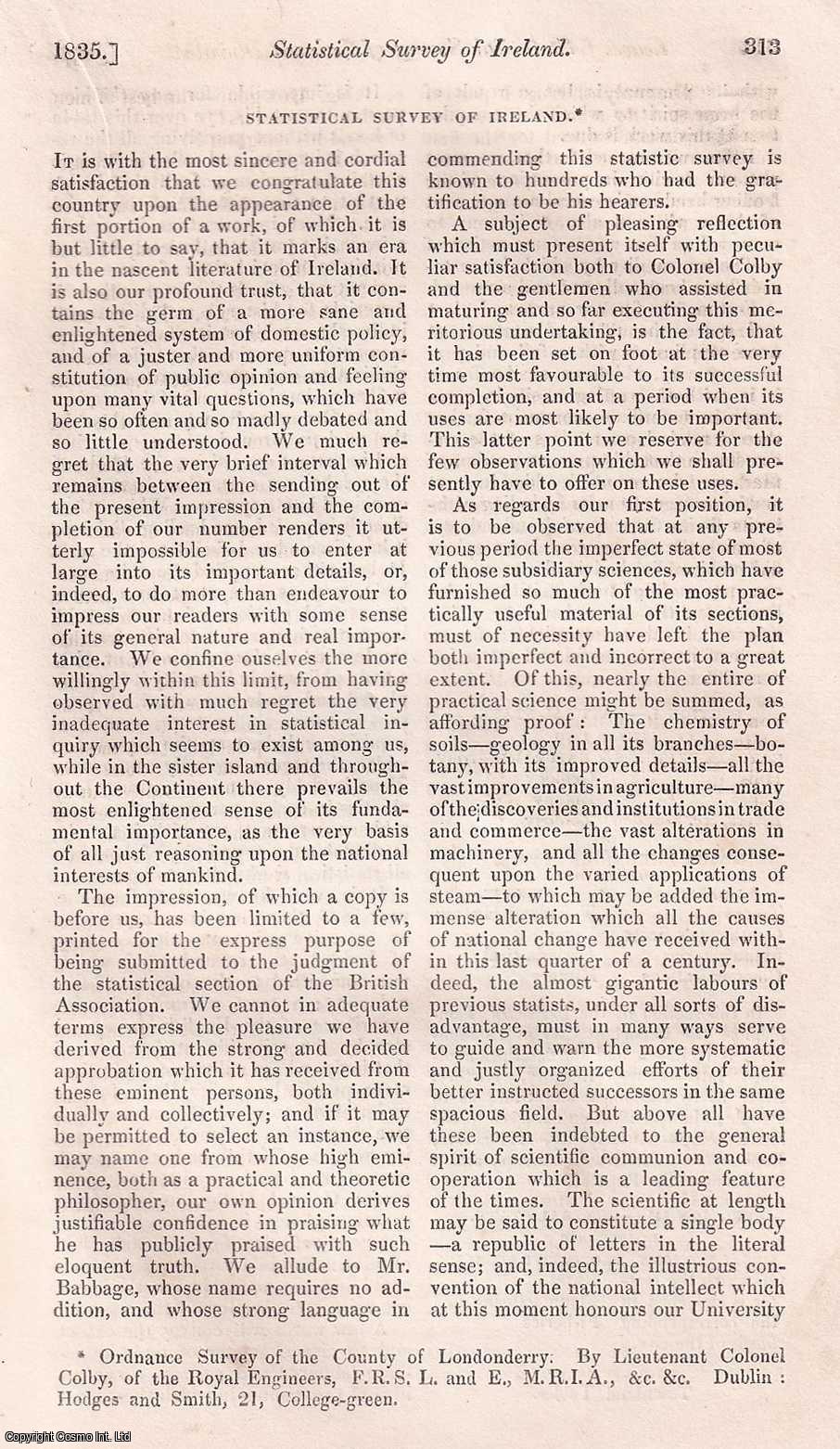 Isaac Butt - Statistical Survery of Ireland. A rare original article from the Dublin University Magazine, 1835.