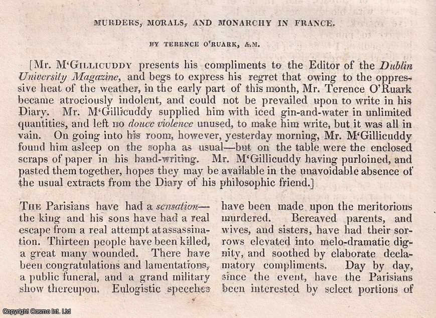 William Johnston - Passages From The Diary of Terence O'Ruark : Murders, Morals, & Monarchy in France. A rare original article from the Dublin University Magazine, 1835.