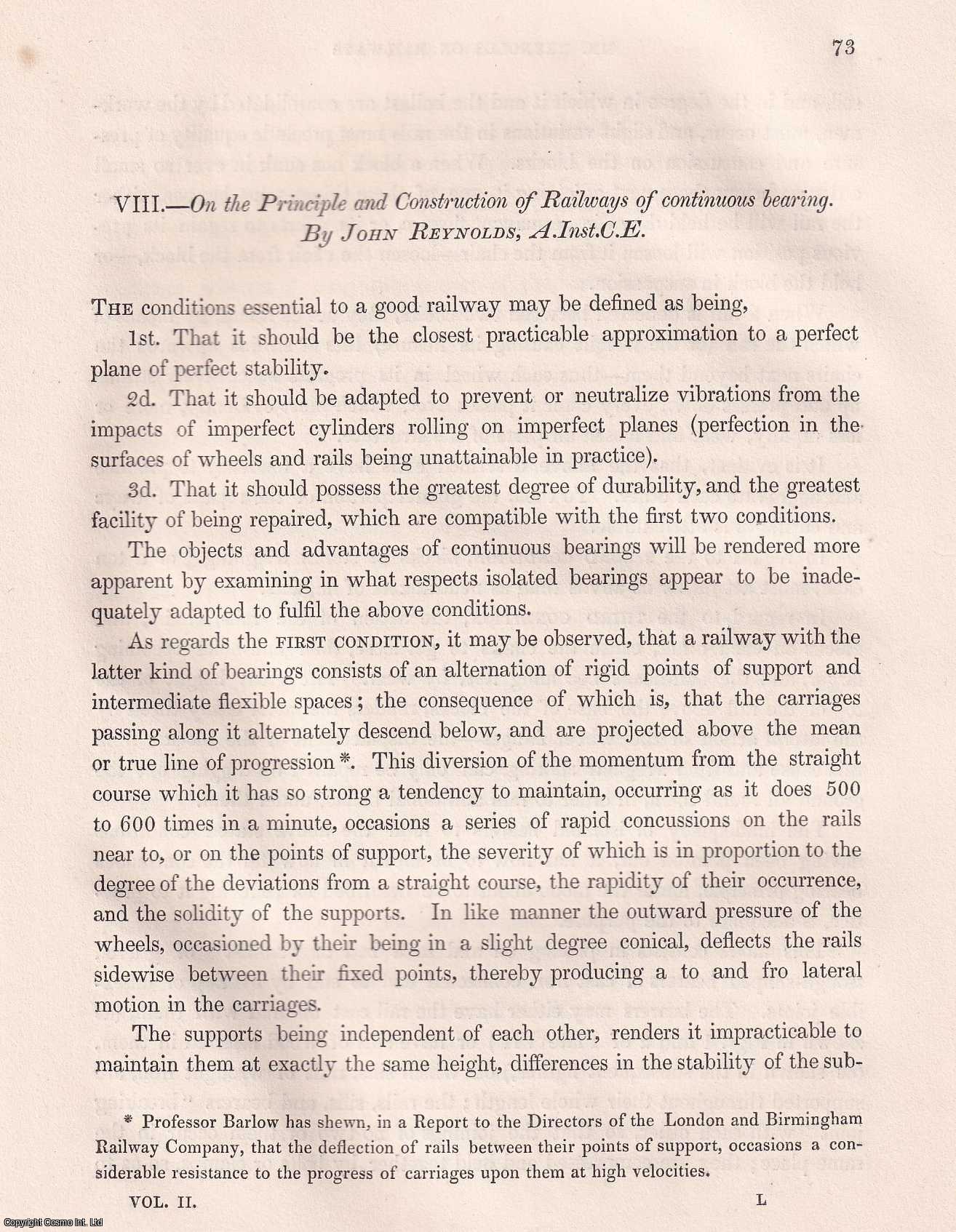John Reynolds, A.Inst.C.E. - On The Principle & Construction of Railways of Continuous Bearing. An article from the Institution of Civil Engineers, 1842.