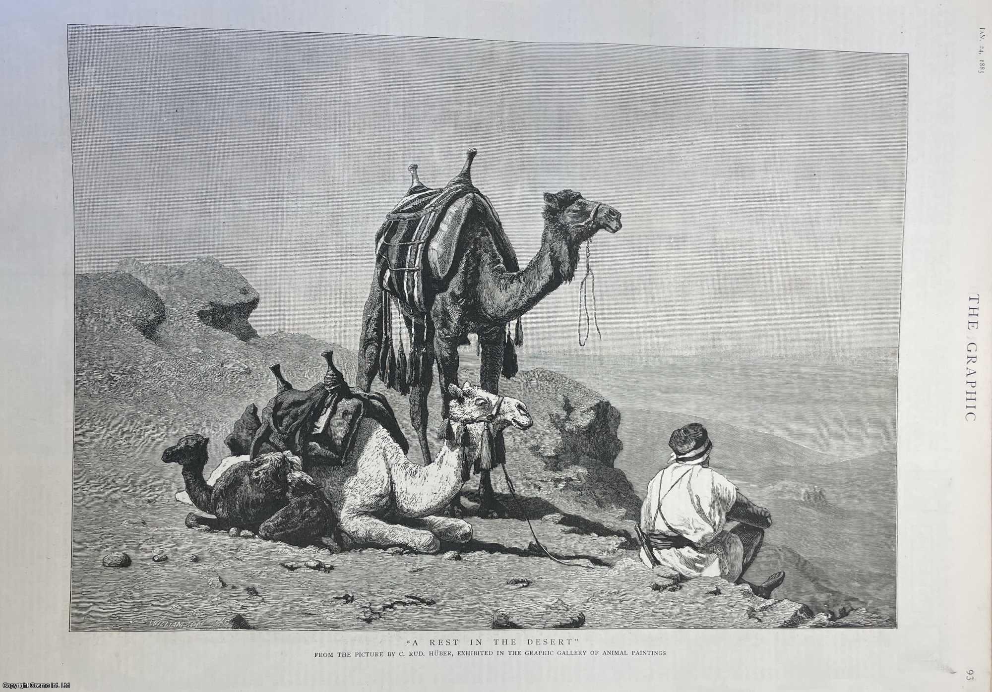C. Rud Huber - A Rest in the Desert. An original page from the Graphic Illustrated Weekly Magazine, 1885.