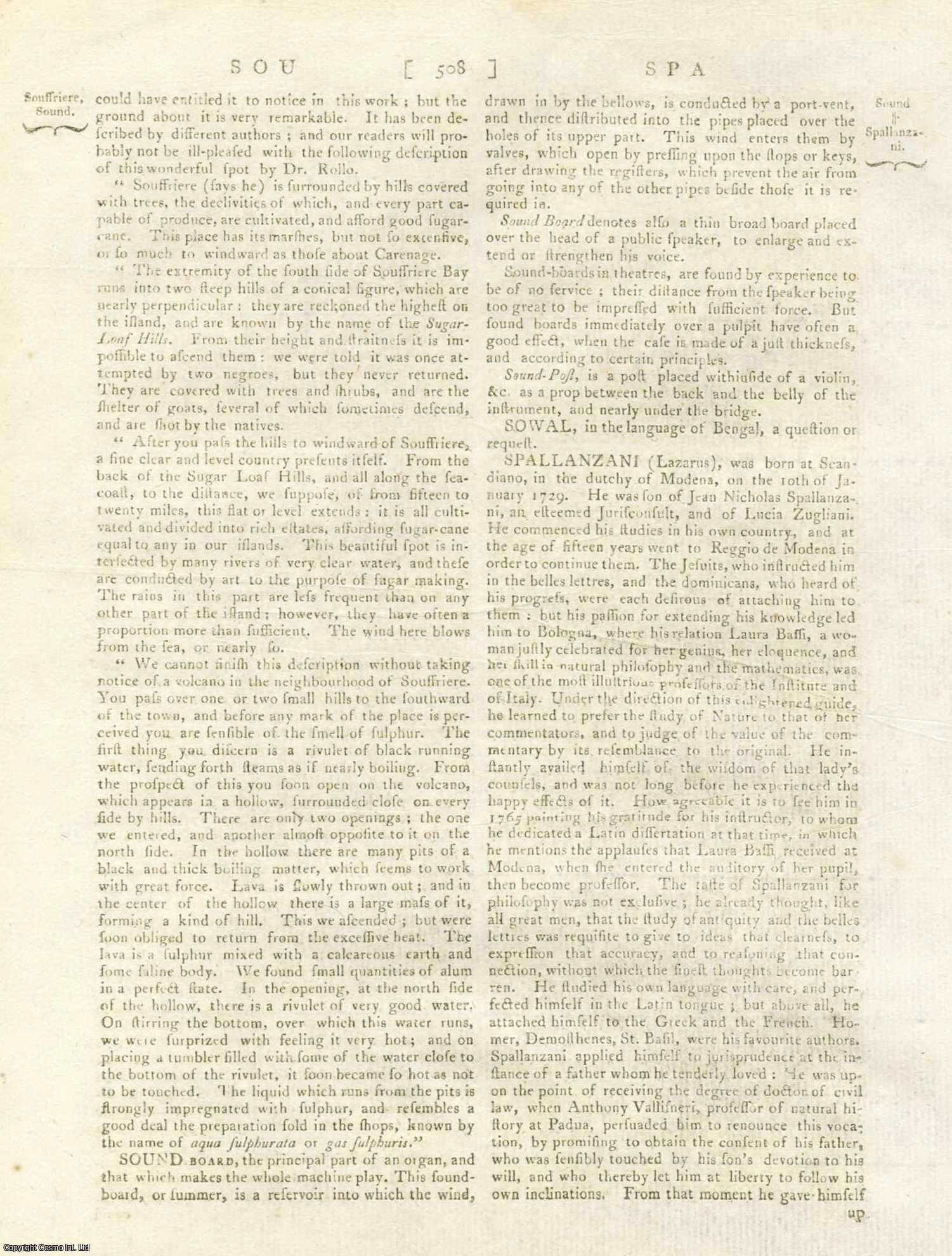 George Gleig (editor) - Lazarus Spallanzani (1729 - 1799), Italian Catholic priest, biologist and physiologist who made important contributions to the experimental study of bodily functions, animal reproduction, and animal echolocation. A rare original article from the Encyclopaedia Britannica, Dublin Edition 1797.