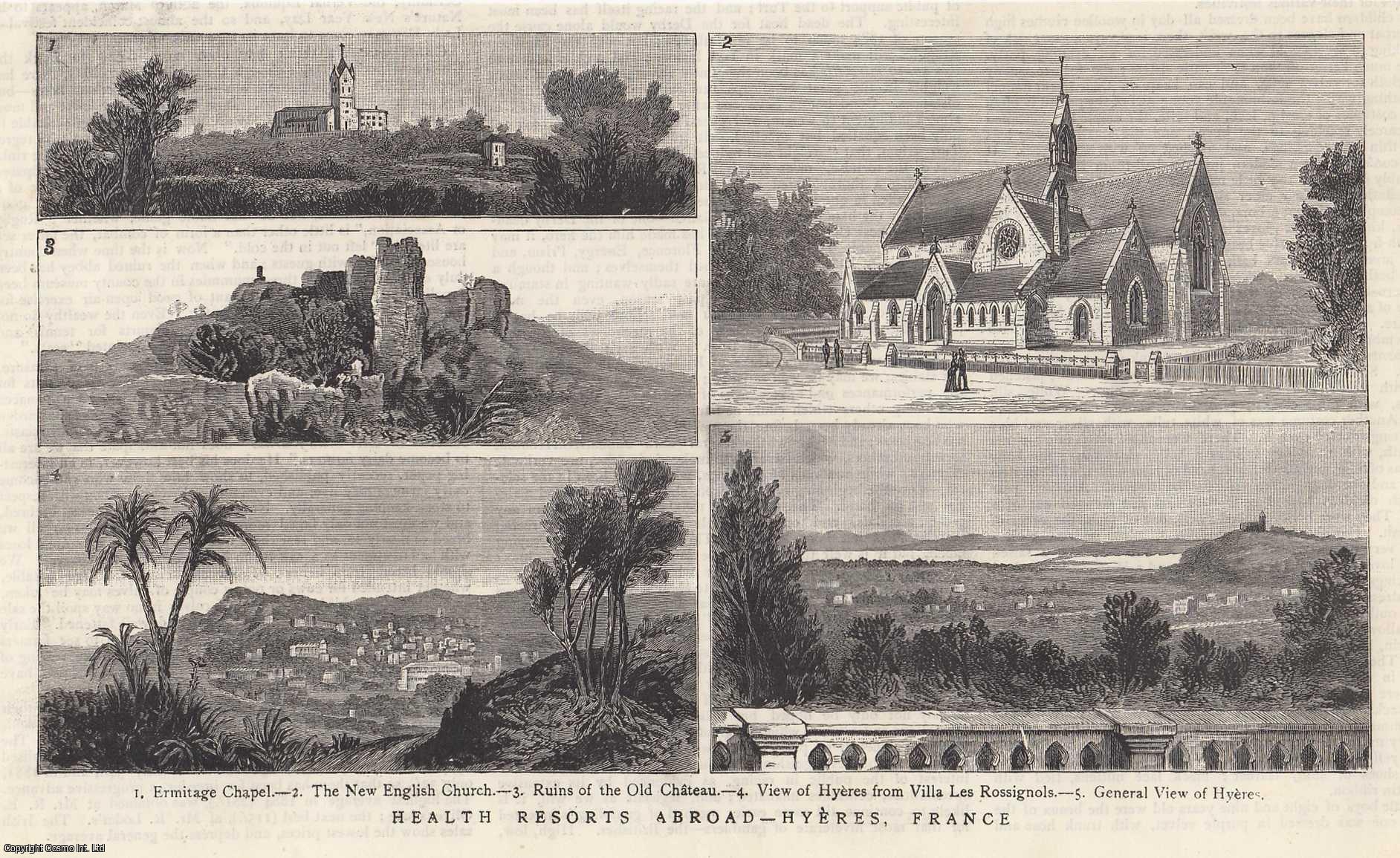 Hyeres, France - Health Resorts Abroad - Hyeres, France. A series of vignettes illustrating various scenes. An original print from the Graphic Illustrated Weekly Magazine, 1885.