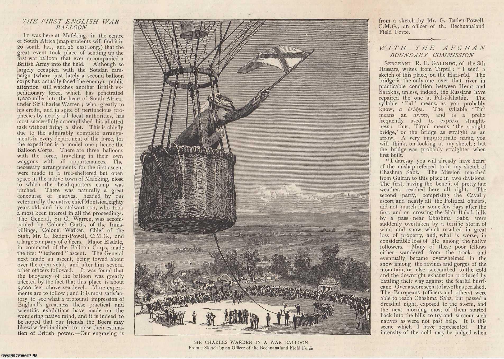 Ballooning - The First English War Balloon. An original print, with accompanying text, from the Graphic Illustrated Weekly Magazine, 1885.