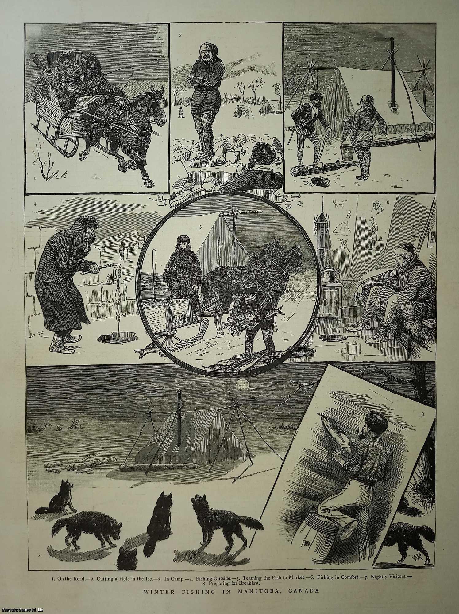 Canada - Winter Fishing in Manitoba, Canada. An original print from the Graphic Illustrated Weekly Magazine, 1885.