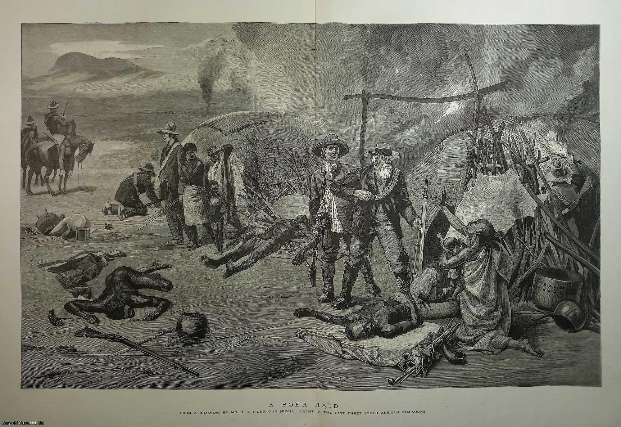 C.E. Fripp, artist - A Boer Raid. From a drawing by The Graphic's special artist in three South African Campaigns. An original print from the Graphic Illustrated Weekly Magazine, 1885.