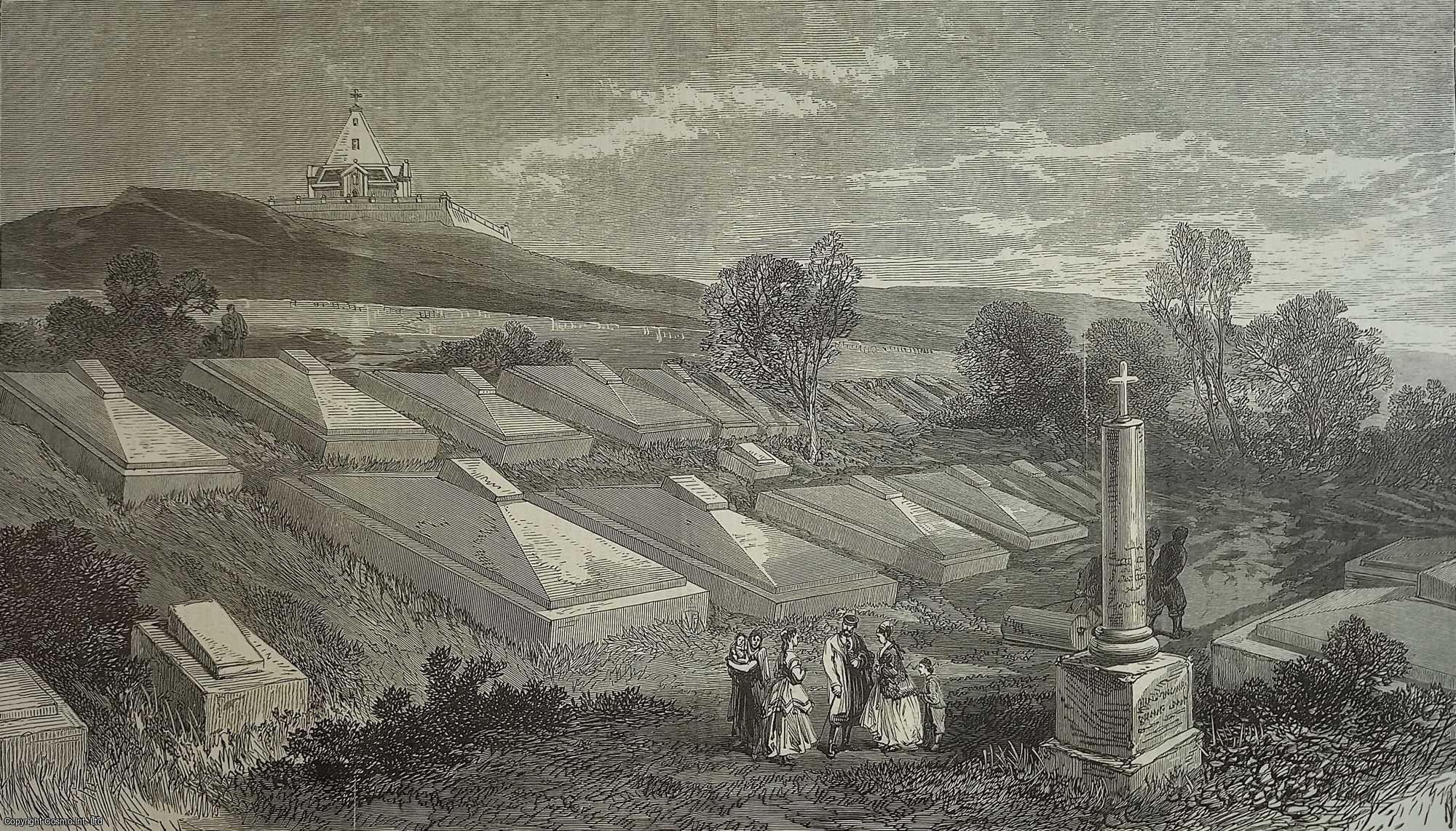 THE CRIMEA - The Crimea Revisited: The Russian Cemetary, north side of the Harbour of Sebastopol. An original woodcut engraving from the Illustrated London News, 1869.