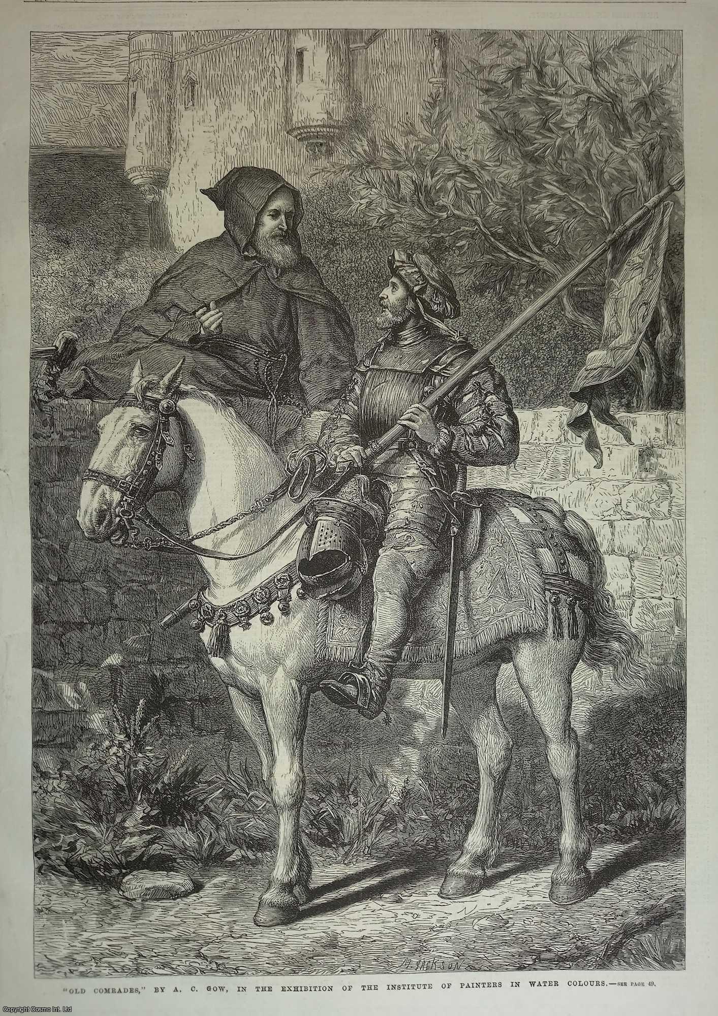 A.C. GOW, ARTIST - Old Comrades, by A.C. Gow. An original woodcut engraving from the Illustrated London News, 1869.