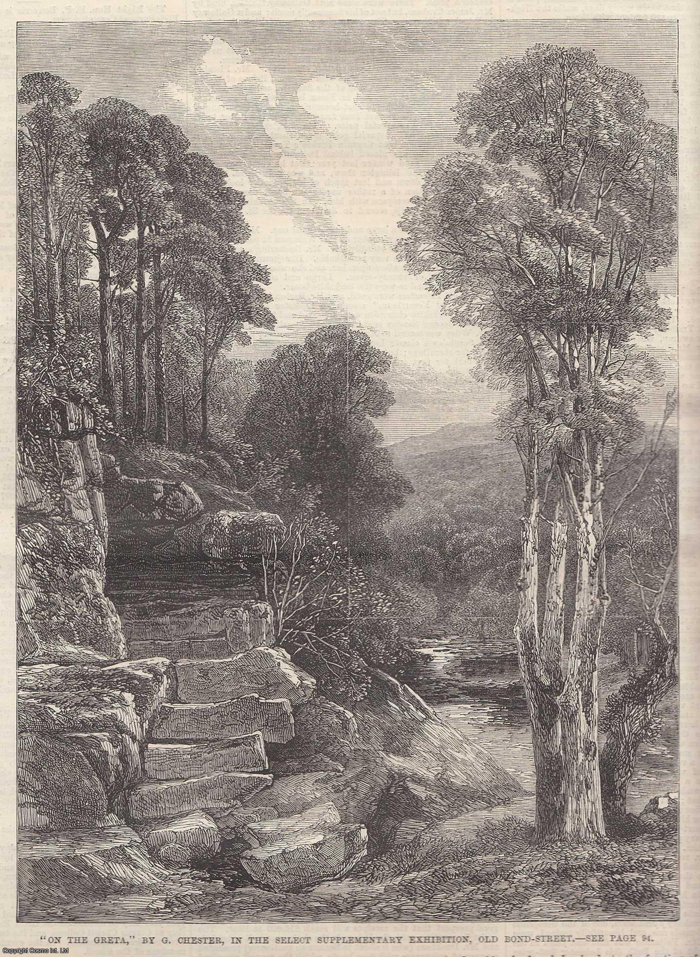G. CHESTER, ARTIST - On The Greta, by G. Chester. An original woodcut engraving from the Illustrated London News, 1869.