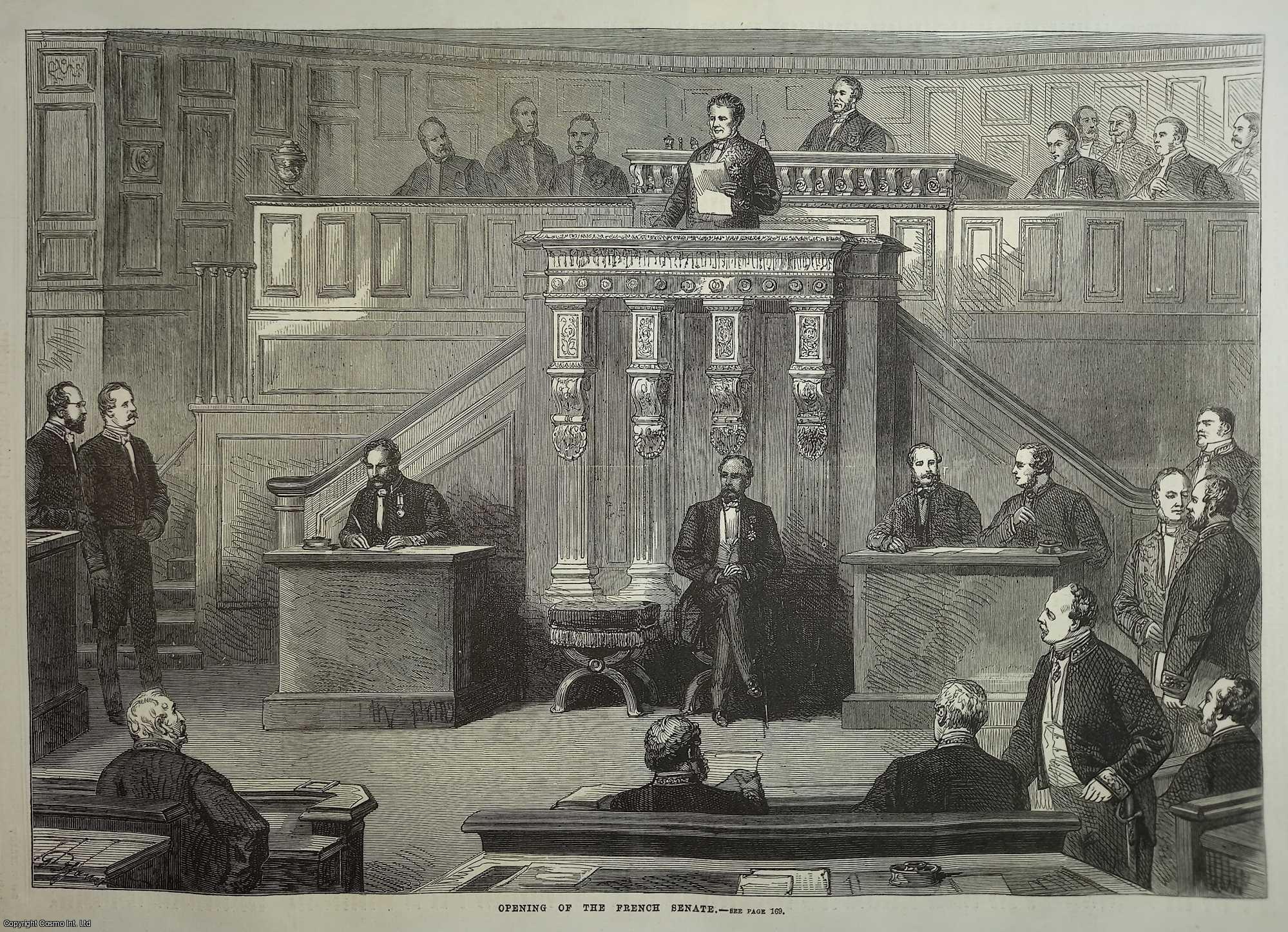 FRANCE - Opening of the French Senate, at the Palace of the Luxembourg. An original woodcut engraving from the Illustrated London News, 1869.