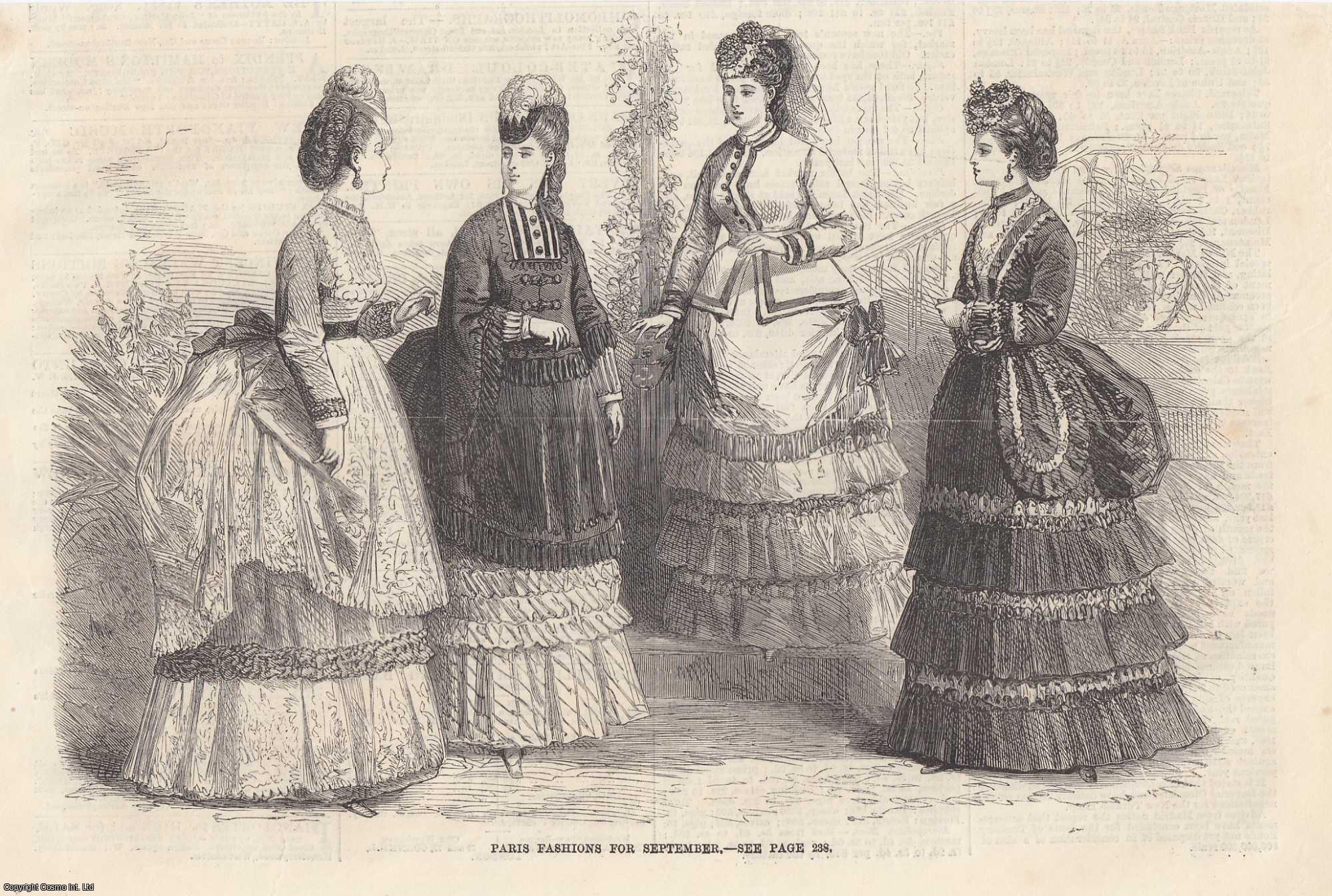 FASHION - Paris Fashions; August, September, October, December. A collection of original woodcut engravings from the Illustrated London News, 1869.