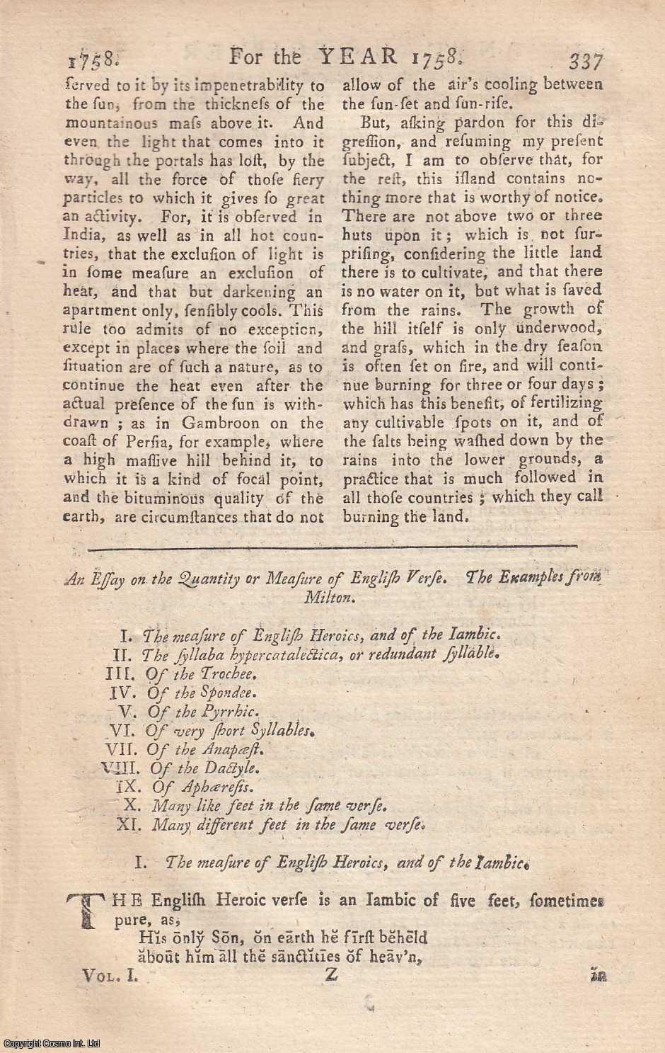 Edmund Burke - An Essay on the Quantity or Measure of English Verse. The Examples from Milton. An original article from the Annual Register for 1758.