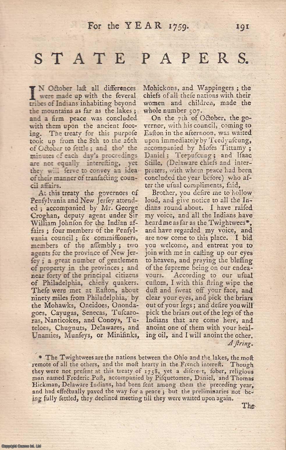 Edmund Burke - State Papers for 1759. [Mainly relating to the Seven Years' War]. An original article from the Annual Register for 1759.