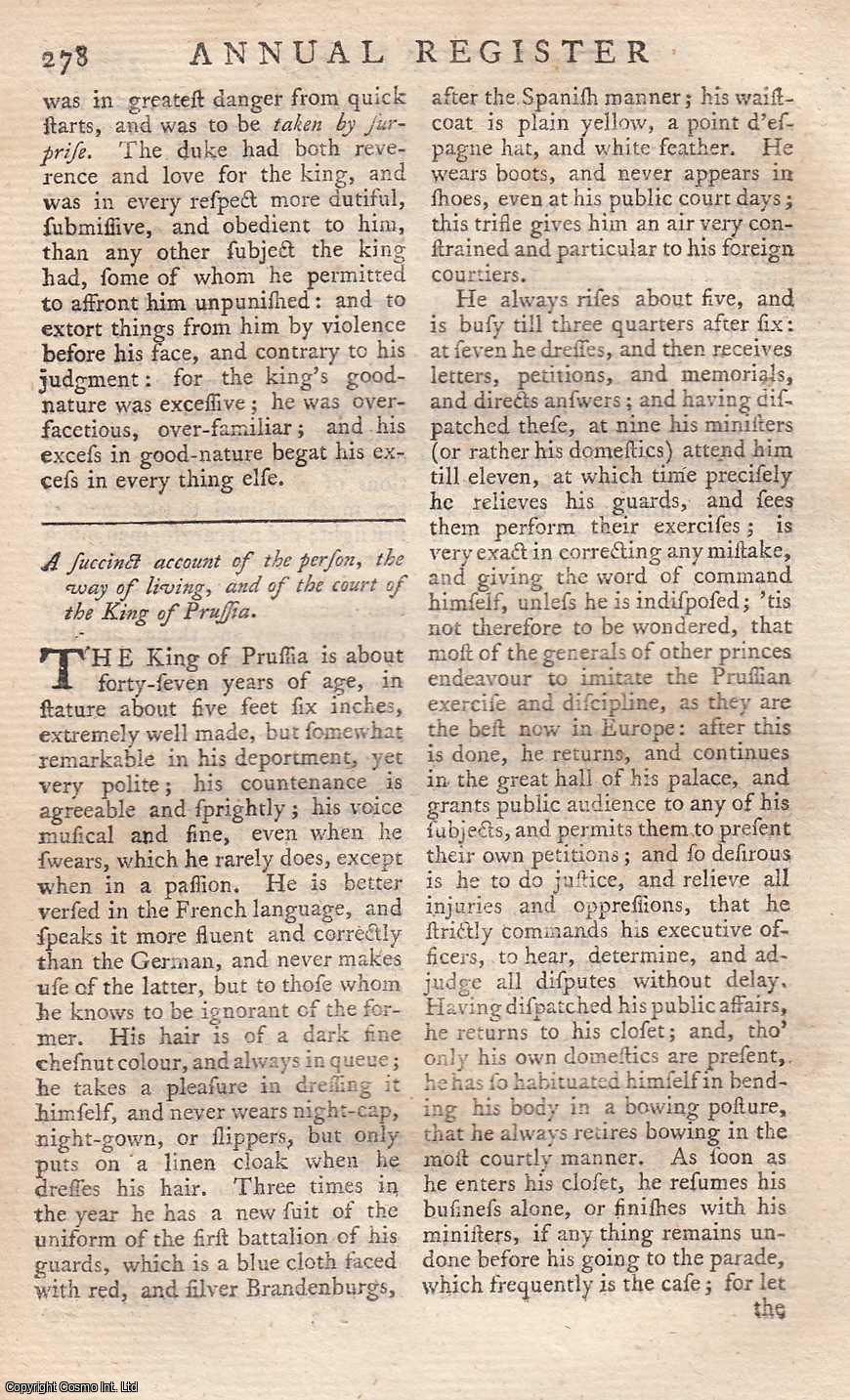 Edmund Burke - A succinct account of the person, the way of living, and of the court of the King of Prussia. An original article from the Annual Register for 1759.