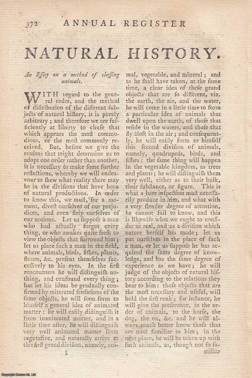Edmund Burke - An Essay on a method of classing animals. An original article from the Annual Register for 1759.