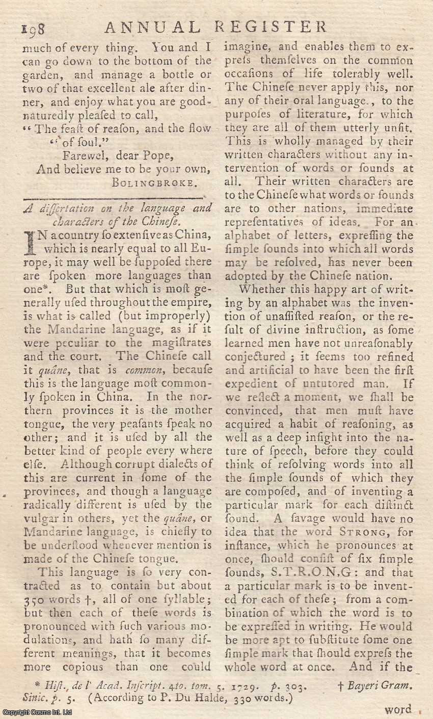 Edmund Burke - A dissertation on the language and characters of the Chinese. An original article from the Annual Register for 1763.