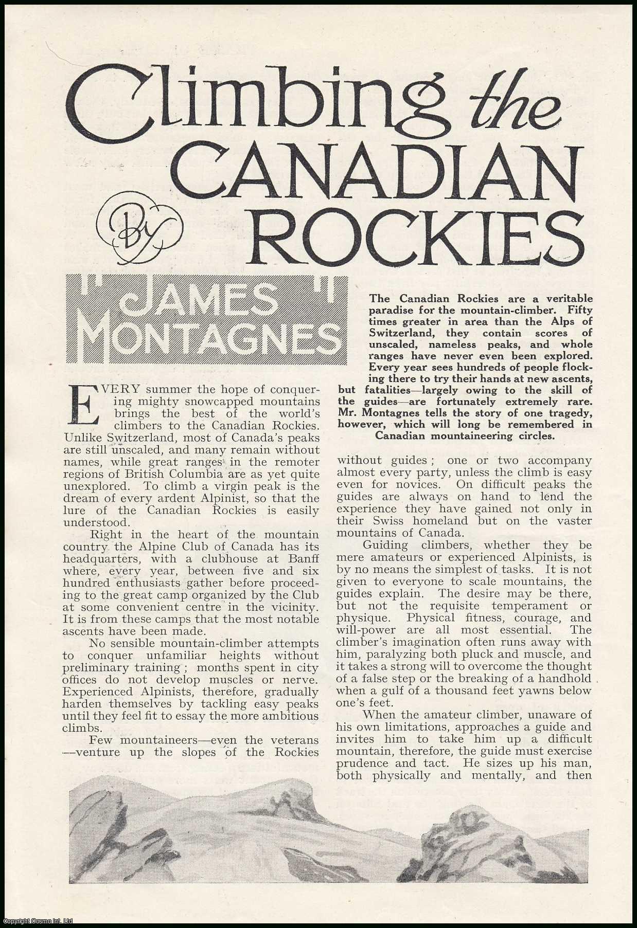 James Montagnes - Climbing The Canadian Rockies. An uncommon original article from the Wide World Magazine, 1932.