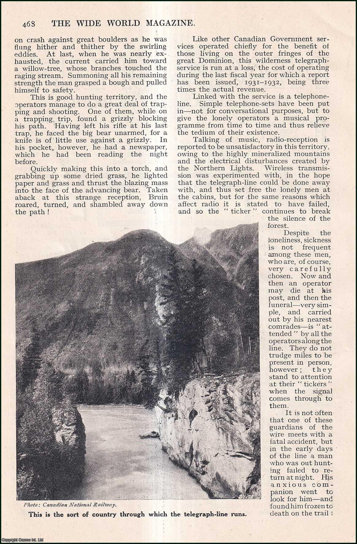 James Montagnes - Watchers of the Wire. Relay Telegraph Operators & Linesmen in British Columbia. An uncommon original article from the Wide World Magazine, 1933.