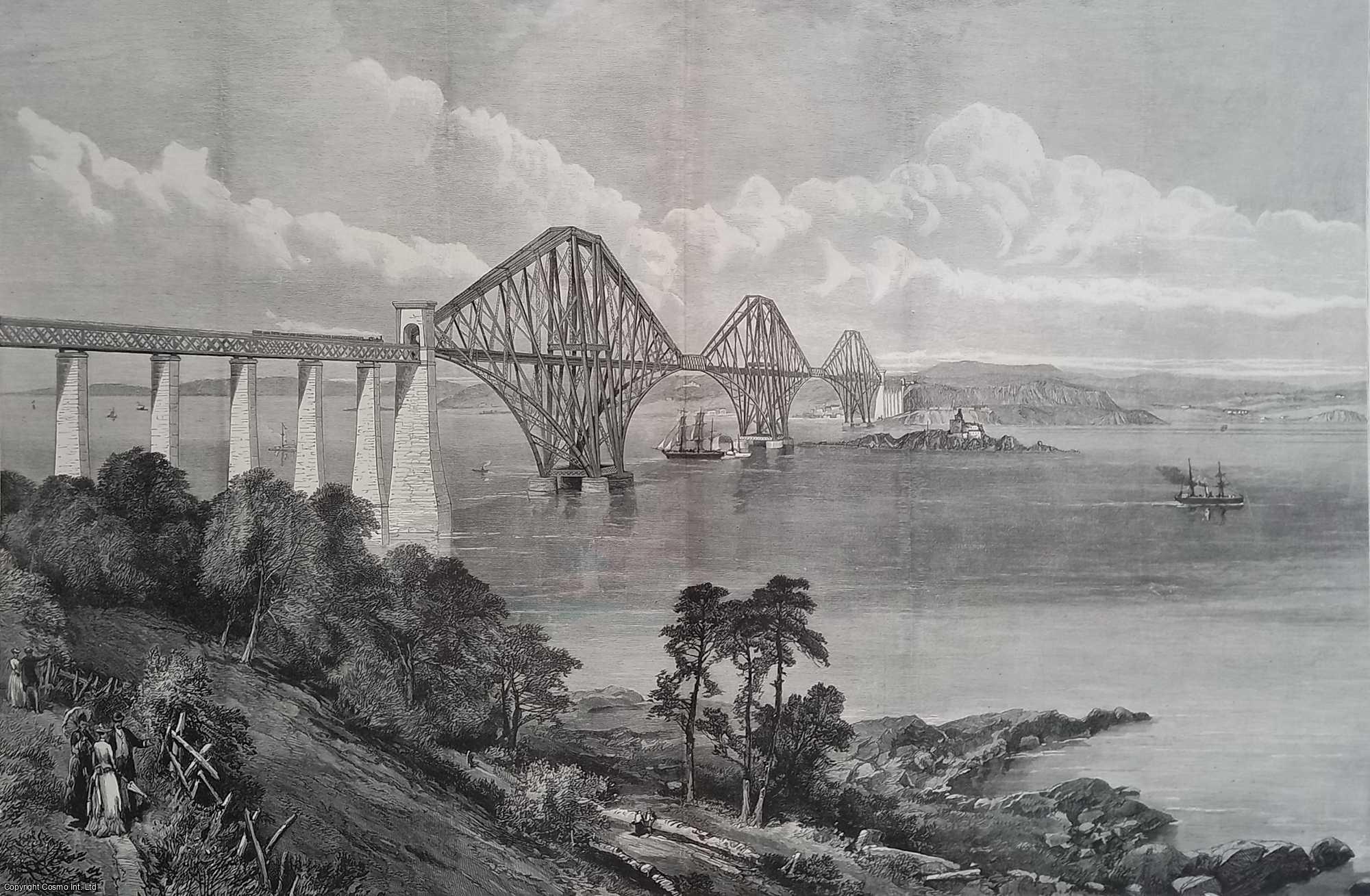 FORTH BRIDGE - The Forth Bridge at Queensferry. A group of views showing the bridge in the weeks before its official opening in Dec 1889. A large woodcut engraving, with accompanying text and photographs, along with another two woodcuts, from the Illustrated London News, 1889.