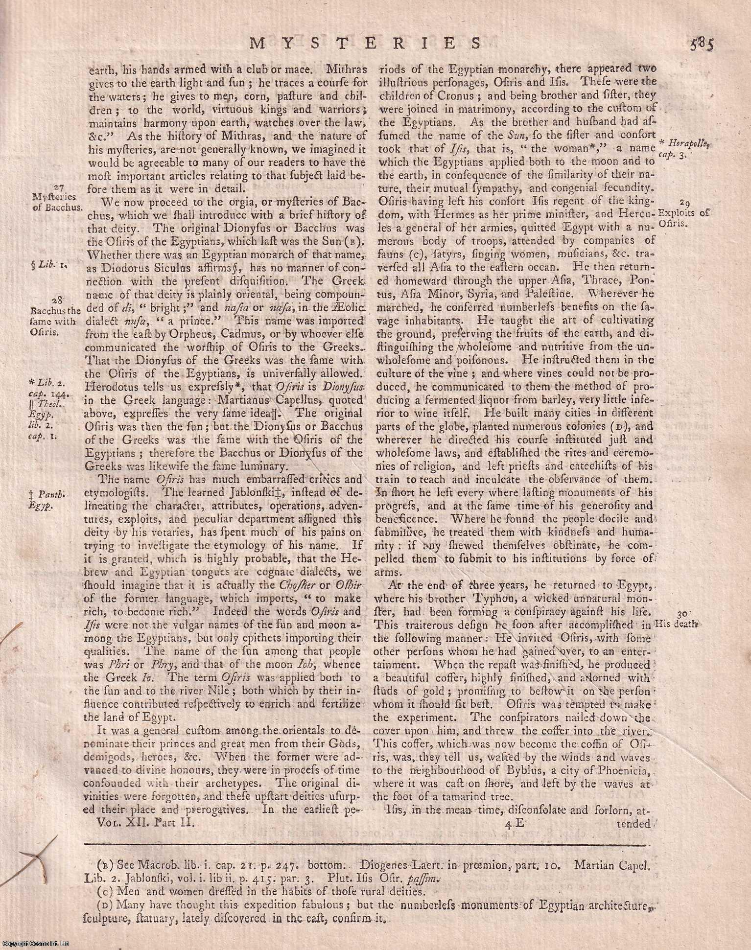George Gleig (editor) - Mysteries; religious and philosophical. A rare original article from the Encyclopaedia Britannica, Dublin Edition 1797.