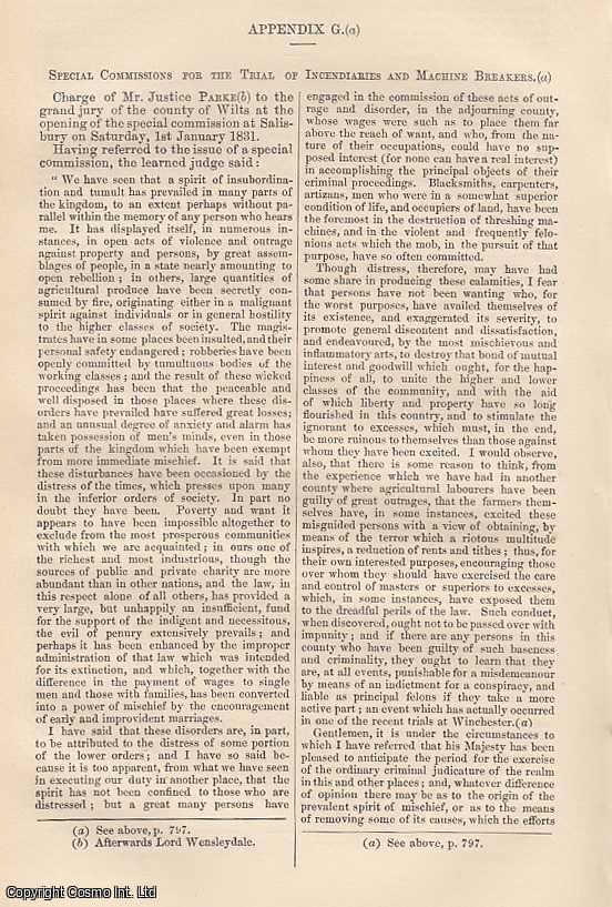 [Trial] - Special Commissions for the Trial of Incendiaries and Machine Breakers [Swing Riots] , 1831. An original printing from the Reports of State Trials.