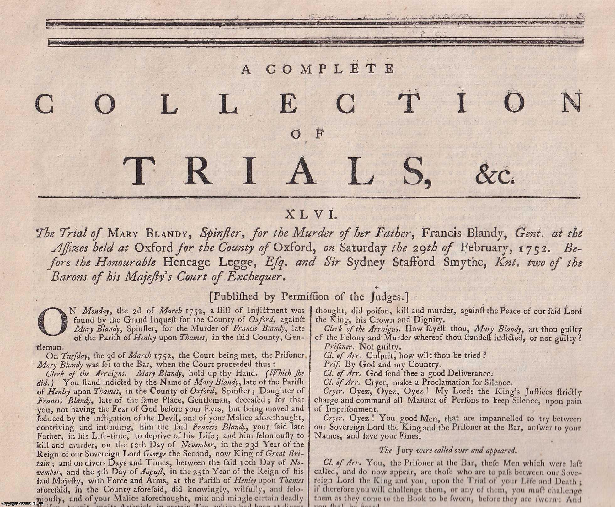 [Trial] - The Trial of Mary Blandy, Spinster, for the Murder of her Father, Francis Blandy, gent. at the Assizes held at Oxford... AD 1752. An original article from the Collected State Trials.