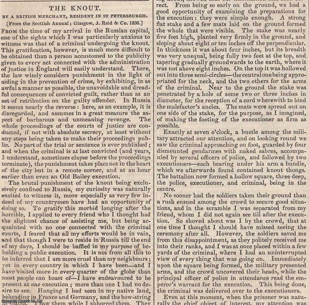 Chambers' Edinburgh Journal - The Knout, by a British Merchant, Resident in St. Petersburgh. A particularly brutal form of punishment carried out in Russia.