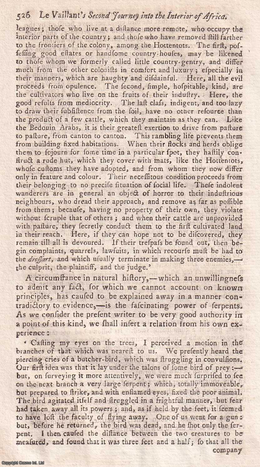 Author Not Stated - A Second Journey into the internal Parts of Africa, by the Cape of Good Hope, in 1783-85, by F. Le Vaillant. An original essay from the Monthly Review, 1796. No author is given for this article.