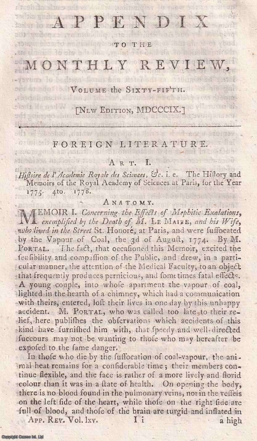Author Not Stated - The History and Memoirs of the Royal Academy of Sciences at Paris, for 1775-76. An original essay from the Monthly Review, 1781. No author is given for this article.