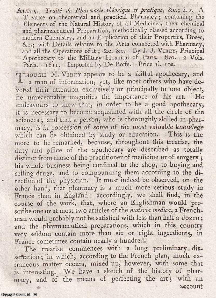 Author Not Stated - A Treatise on theoretical and practical Pharmacy, by J.J. Virey. An original essay from the Monthly Review, 1812. No author is given for this article.