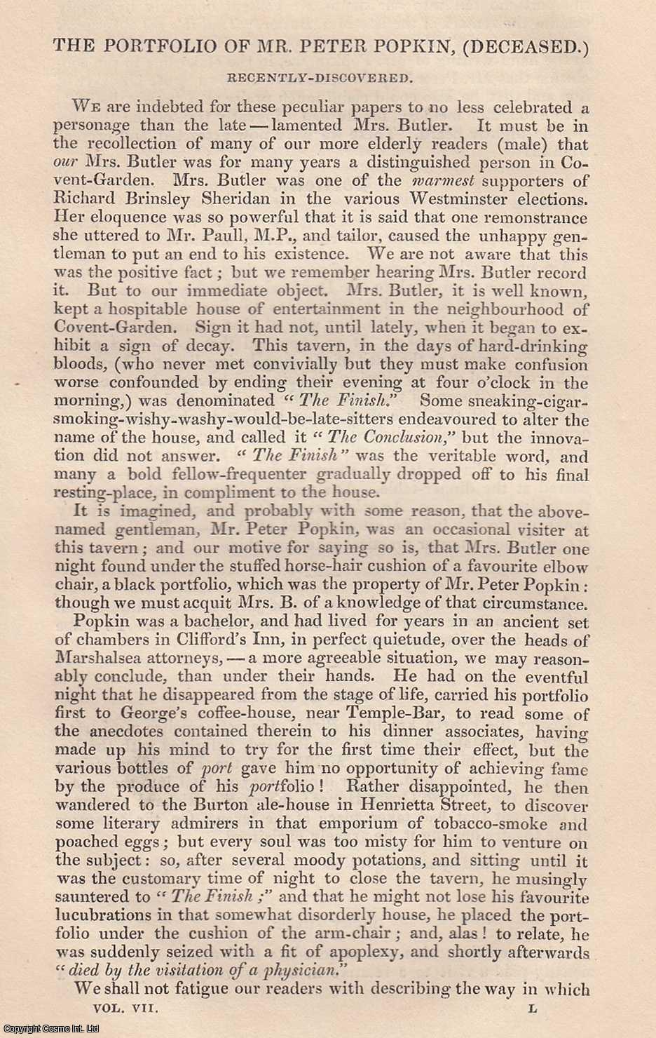 R.B. Peake - The Portfolio of Mr. Peter Popkin (deceased). An original essay from Bentley's Miscellany, 1840.