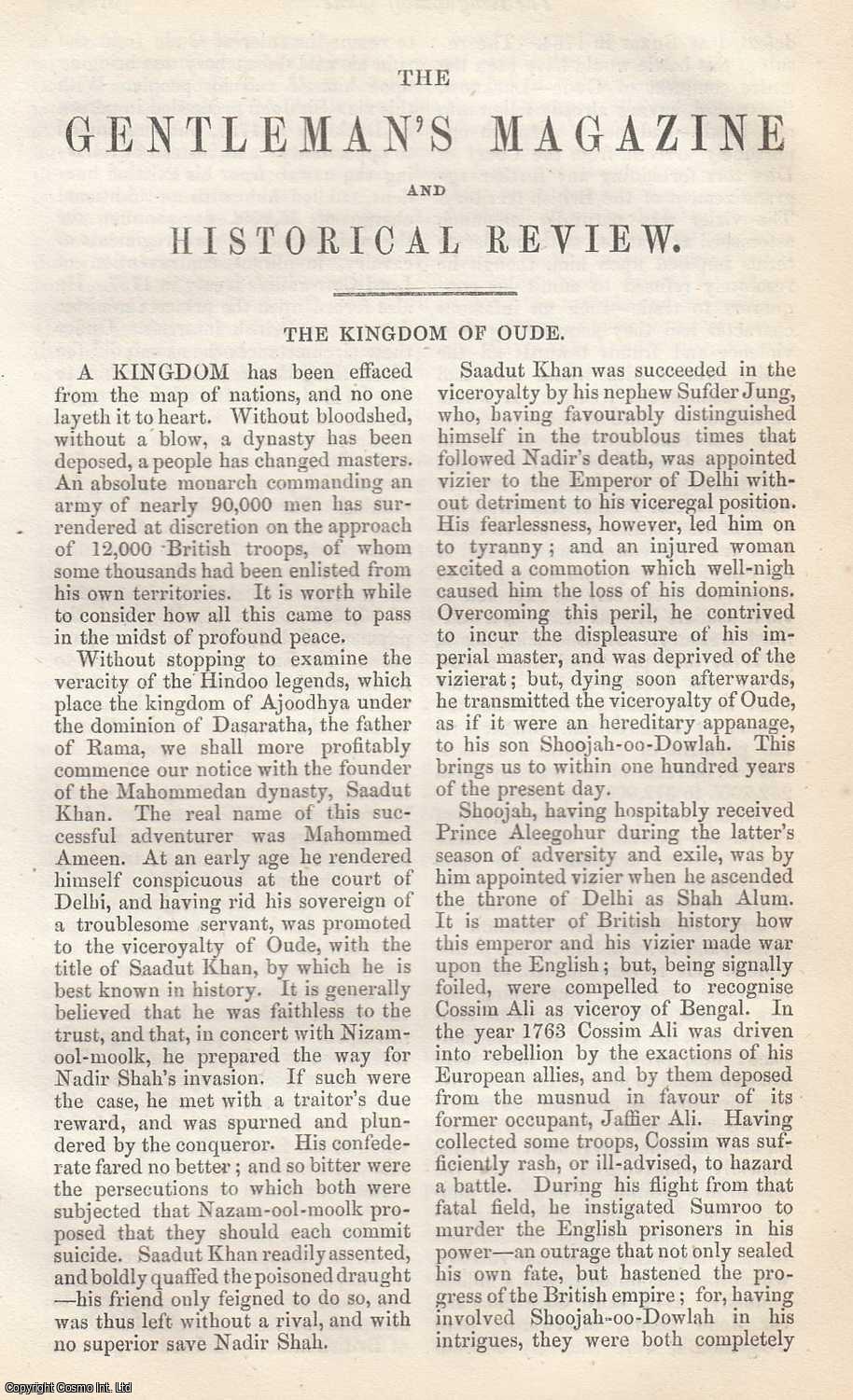 Gentleman's Magazine - The Kingdom of Oude. An original essay from The Gentleman's Magazine, 1856. No author is given for this article.
