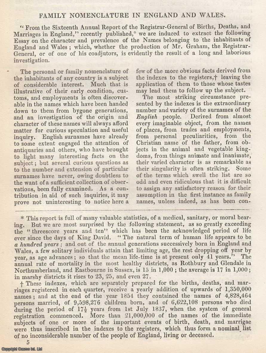 Gentleman's Magazine - Family Nomenclature in England and Wales. An original essay from The Gentleman's Magazine, 1856. No author is given for this article.