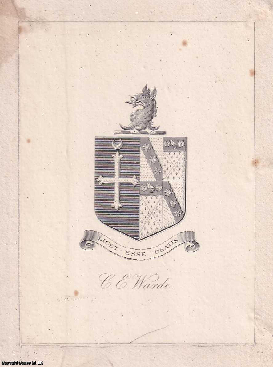 Bookplate - Heraldic Crest Bookplate. Squerryes House, Westerham, Kent. C.E. Warde. Licet Esse Beatis 