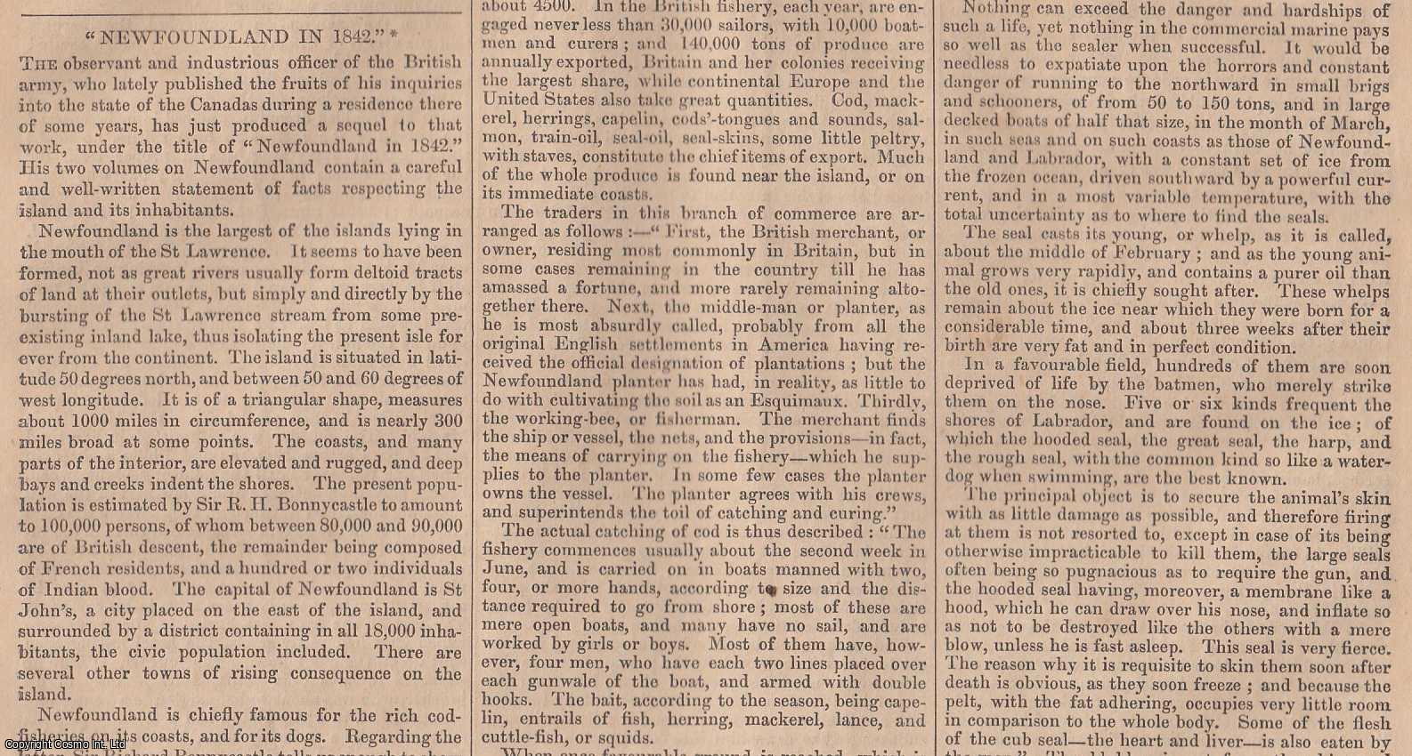 CANADA - Newfoundland in 1842. FEATURED in Chambers' Edinburgh Journal. A single article, extracted from an issue of the Chambers' Edinburgh Journal.