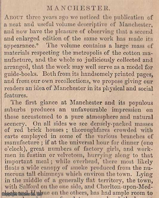 MANCHESTER - 1843. Manchester, the Hand Book by B. Love. FEATURED in Chambers' Edinburgh Journal. A single article, extracted from an issue of the Chambers' Edinburgh Journal.