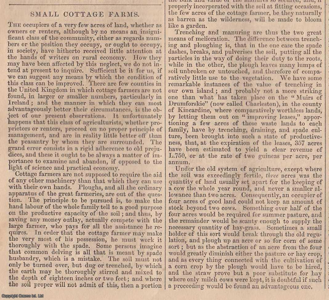 FARMING - 1843. Small Cottage Farms. FEATURED in Chambers' Edinburgh Journal. A single article, extracted from an issue of the Chambers' Edinburgh Journal.