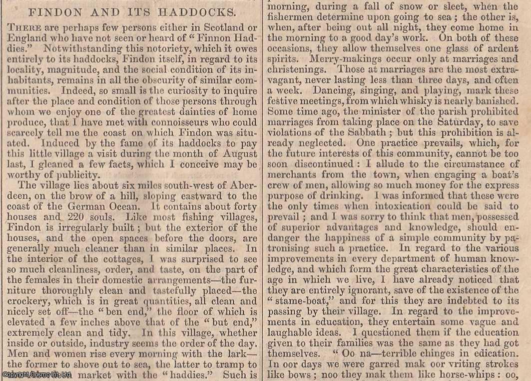 FISHING - 1843. Findon and its Haddocks. FEATURED in Chambers' Edinburgh Journal. A single article, extracted from an issue of the Chambers' Edinburgh Journal.