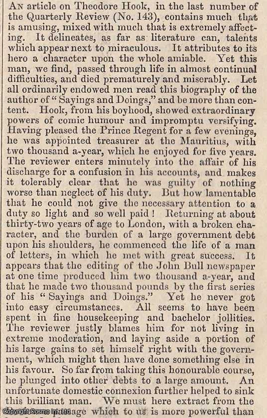 PLAYBOY - 1843. Theodore Hook, English man of letters and composer. FEATURED in Chambers' Edinburgh Journal. A single article, extracted from an issue of the Chambers' Edinburgh Journal.