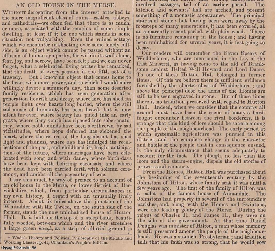 SCOTTISH LIFE - 1843. An Old House in the Merse, the lower district of Berwickshire. FEATURED in Chambers' Edinburgh Journal. A single article, extracted from an issue of the Chambers' Edinburgh Journal.