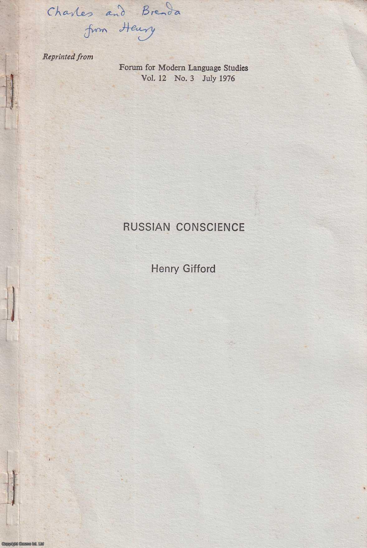 Henry Gifford - Russian Conscience. Publisher's Offprint from Forum for Modern Language Studies. Author's presentation copy. Published by Modern Language Studies 1976.