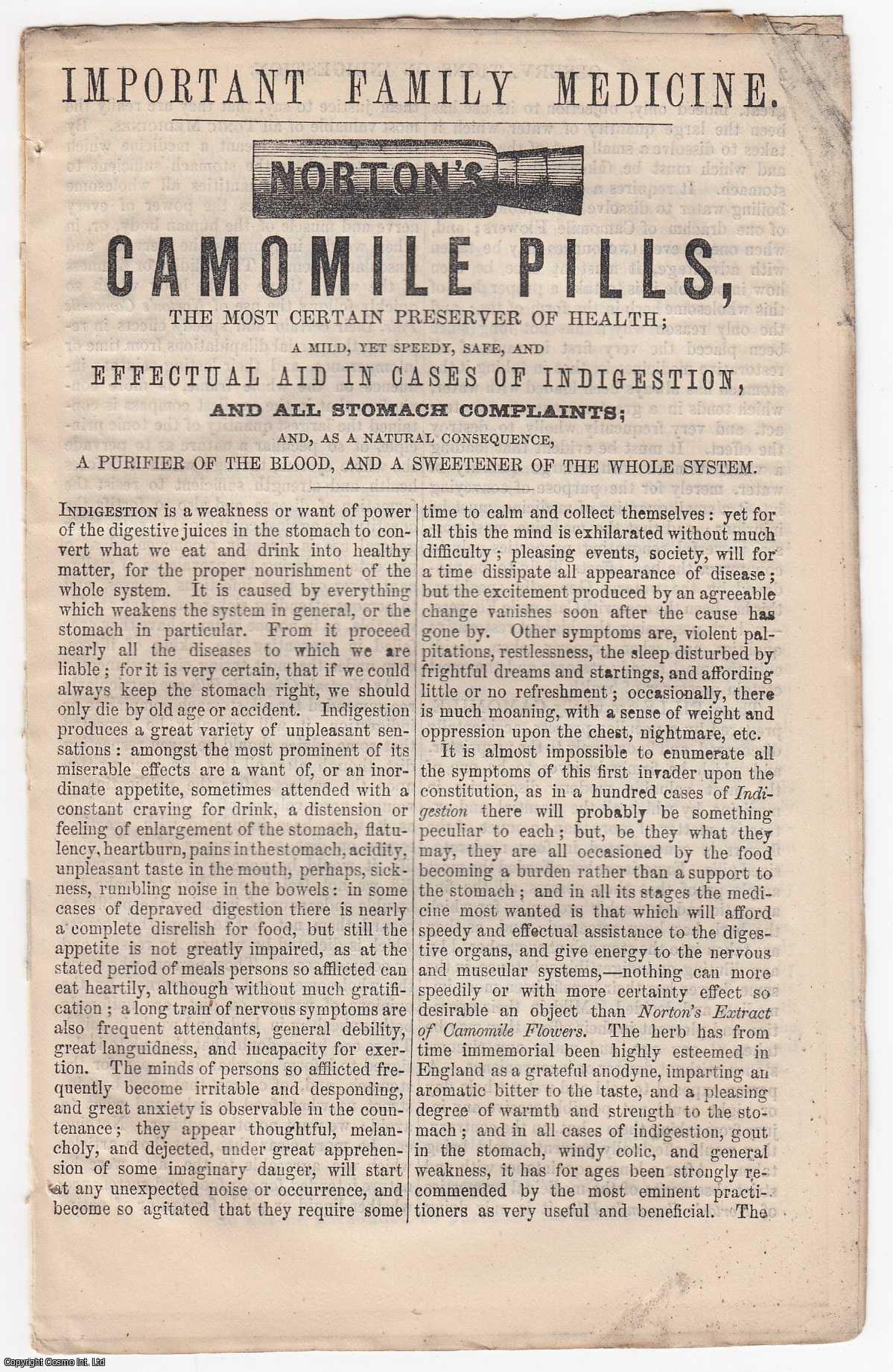 Advert - Norton's Camomile Pills, the Most Certain Preserver of Health. Advert Leaflet.