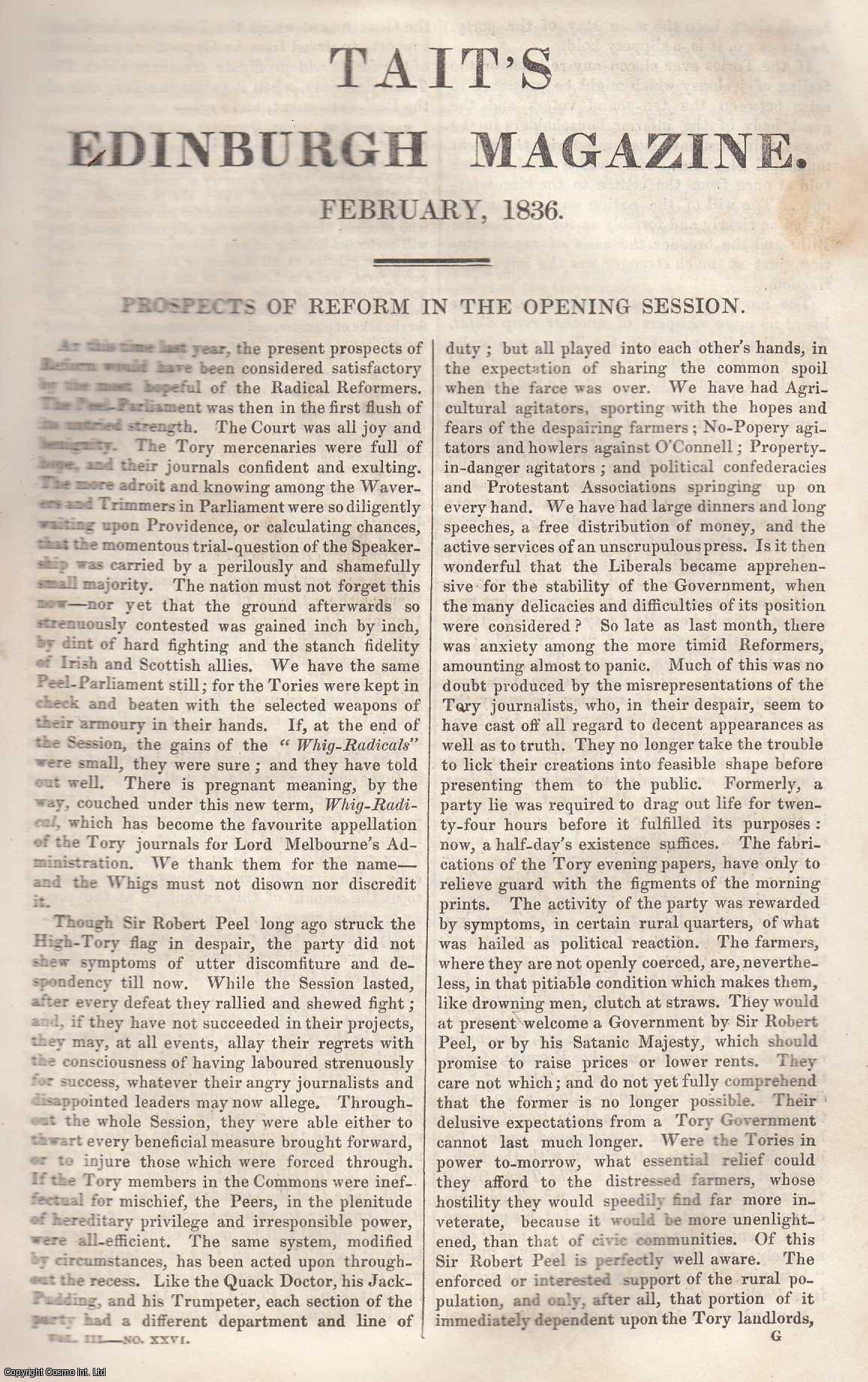 --- - Prospects of Reform in The Opening Session. An original article from Tait's Edinburgh Magazine, 1836.